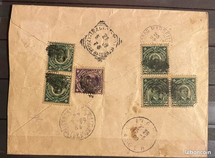 Reverse of 1909 letter with stamps